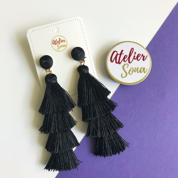 Atelier Sona Jewelry - Studed Tassel Earrings - Black